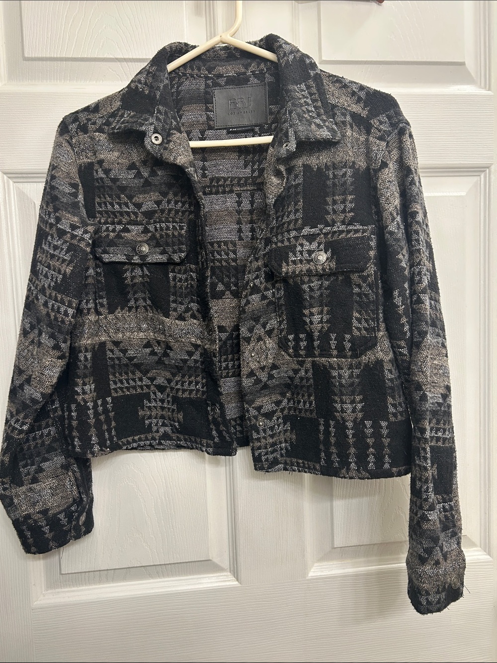 Boxy Aztec-Print Jean Jacket - Black & Gray